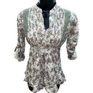 Charlotte Russe Moch V Neck Peasant Top Floral Cream Sz S